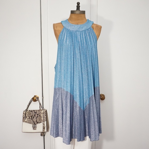 🆕Free People Pleated Metallic Pullover Blouse Top - Picture 3 of 8